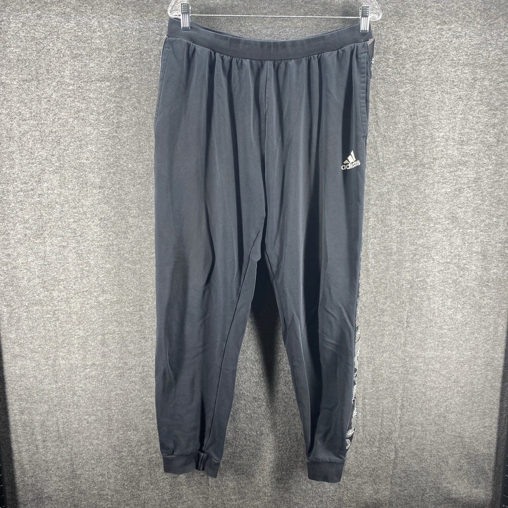 Adidas Joggers Mens XL Black Excellent Tapered Graphic Stripe Track Pants